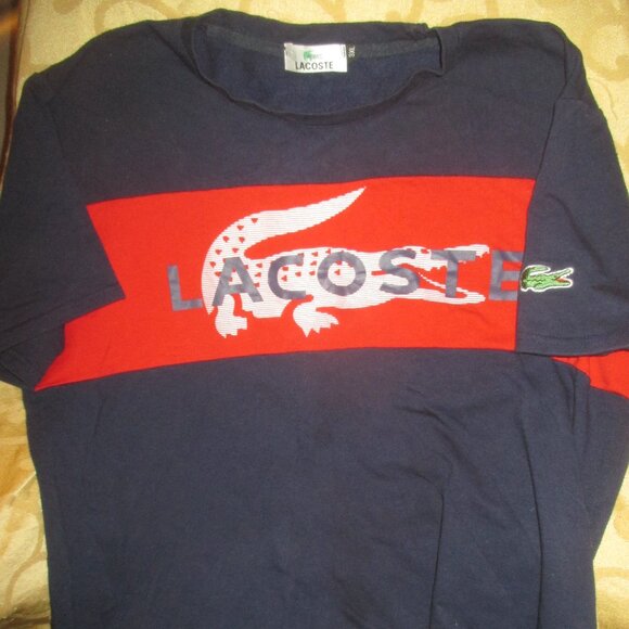 Lacoste Other - Lacoste Navy Tee with Red Chest Panel and Crocodile Logo